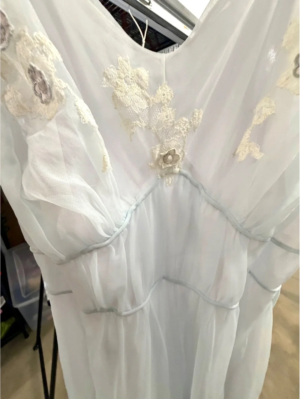Light blue sheer embroidered nightgown